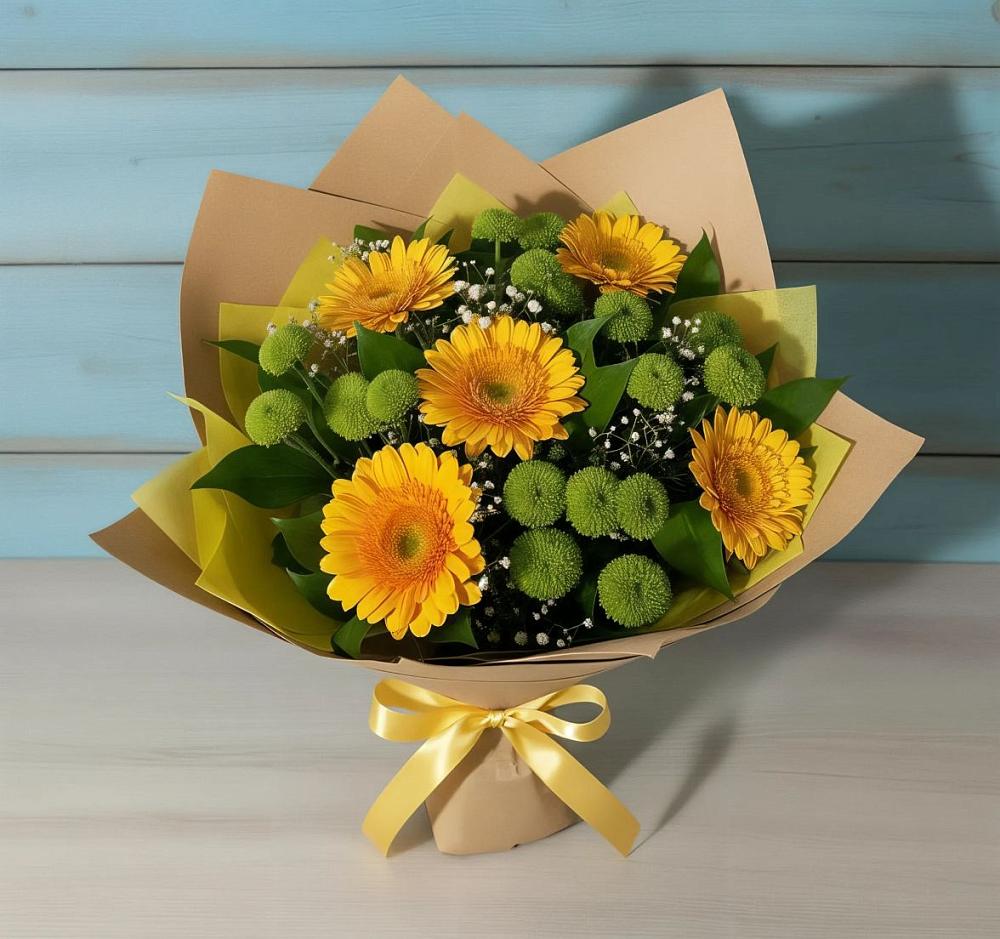 Букет цветов из: Герберы и Хризантемы в Комаровском
