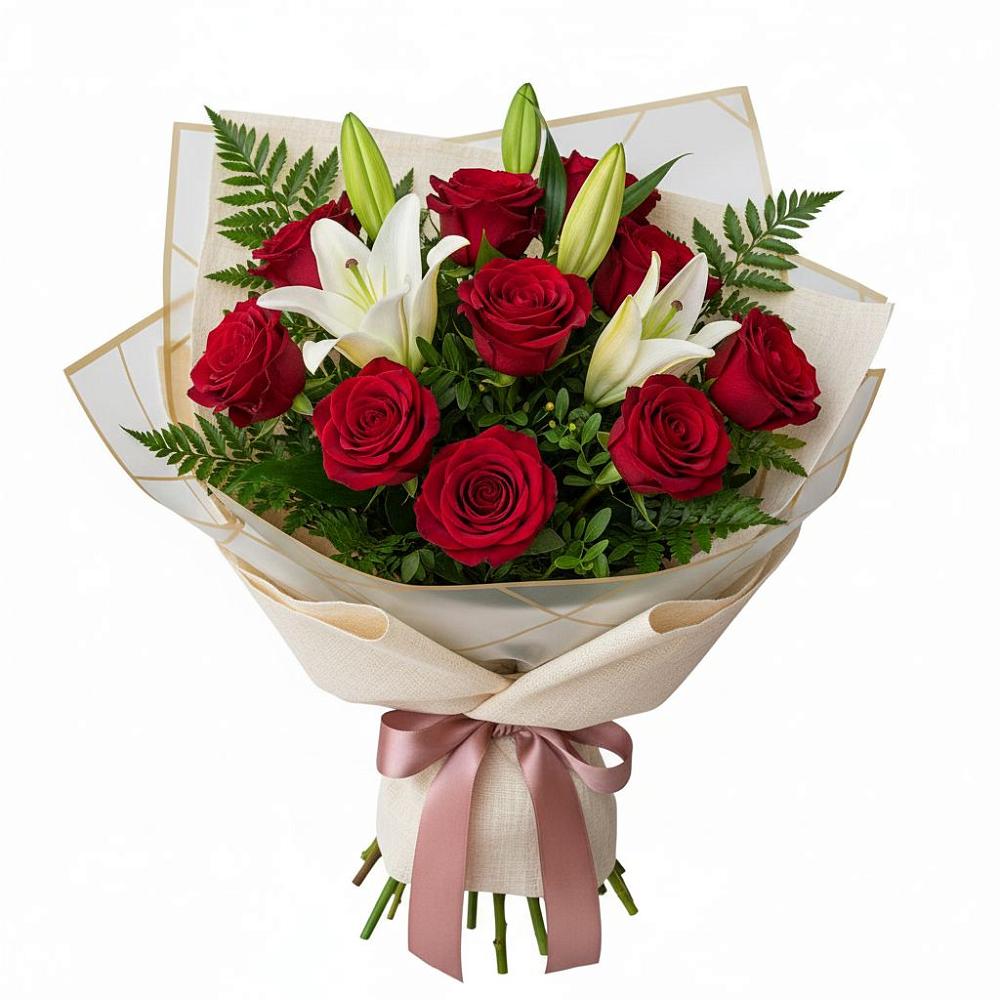 Букет цветов из: Лилии и Розы в Комаровском