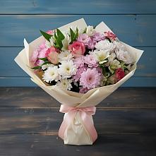 Букет цветов из:  Хризантемы, Альстромерии и Розы в Комаровском