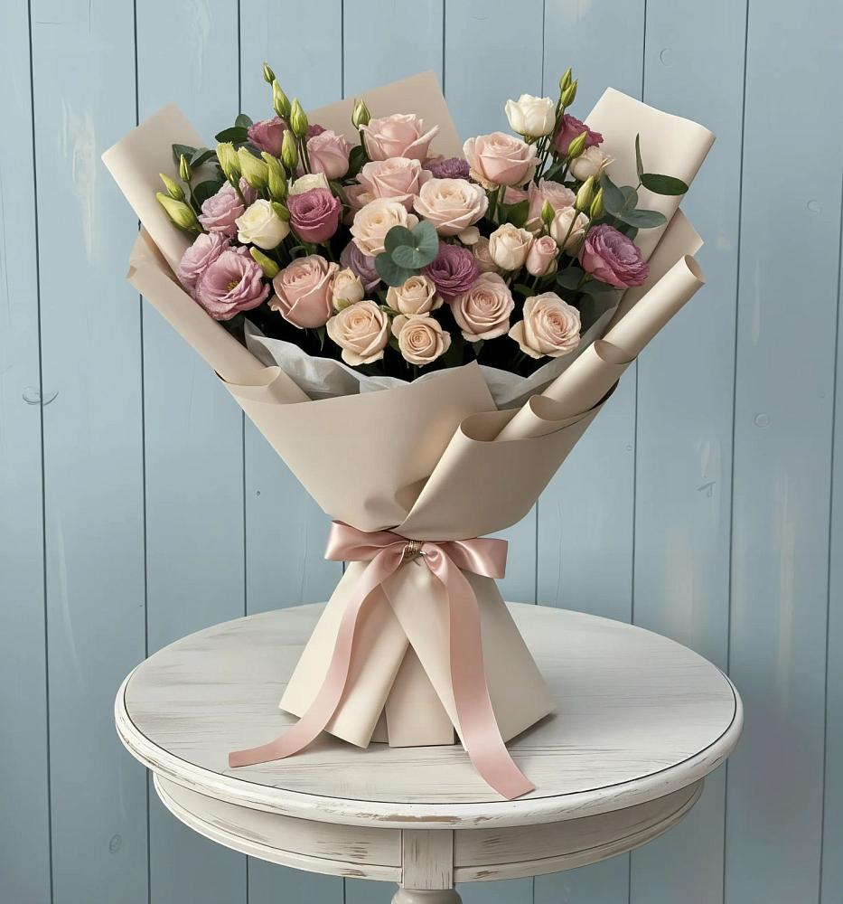 Букет цветов из: Розы и Лизиантусы в Комаровском