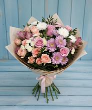 Букет цветов из:  Хризантемы, Розы и Альстромерии в Комаровском